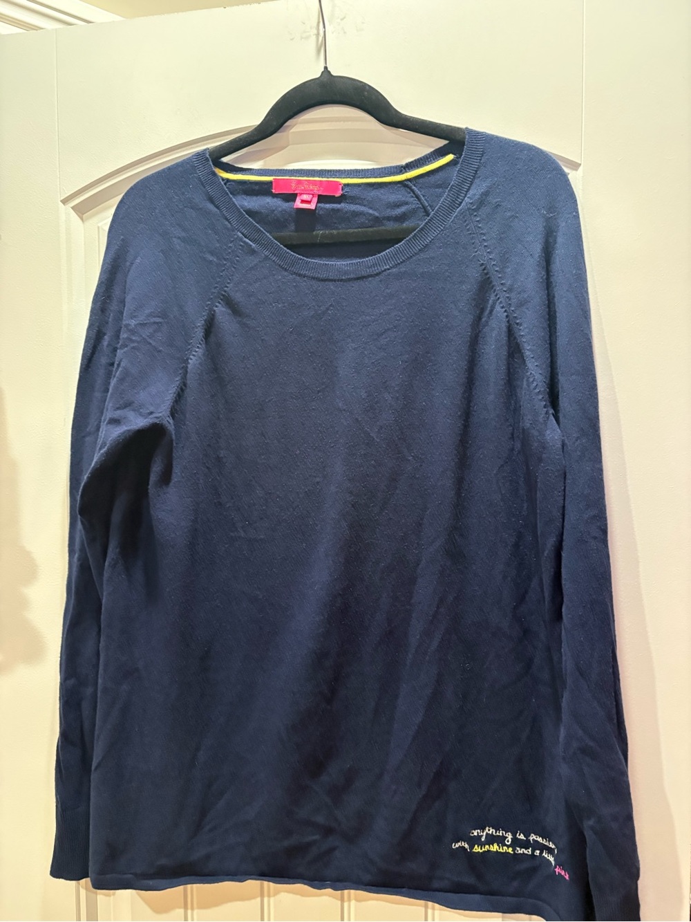 Lilly Pulitzer Navy Long-Sleeve Crewneck Sweater with Pink Tag